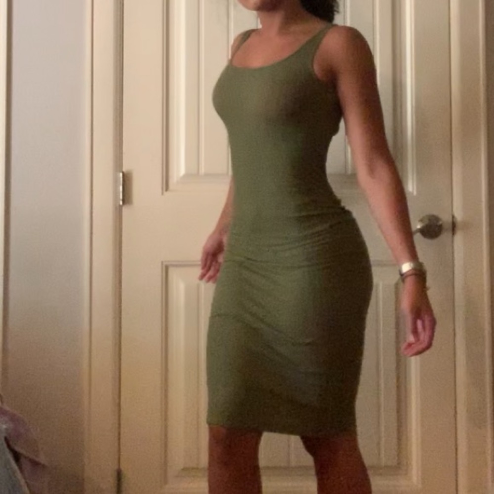 Olive green body suited dress